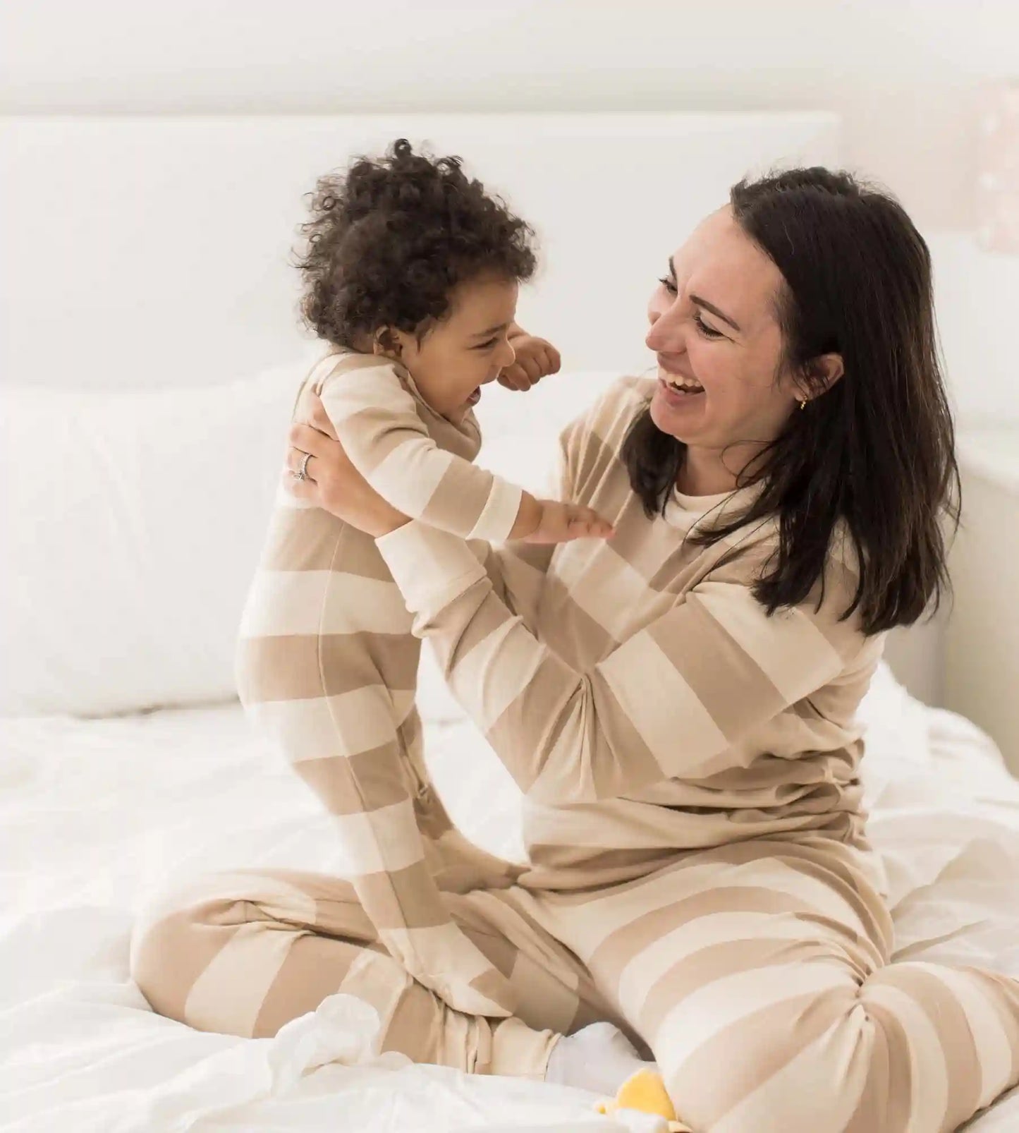 Mommy & Me Rugby Stripe Organic Cotton Sleeper - Oat
