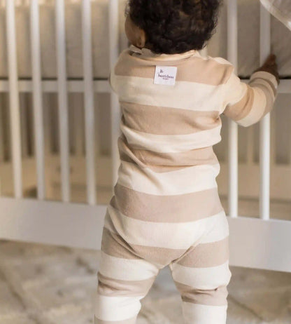 Mommy & Me Rugby Stripe Organic Cotton Sleeper - Oat