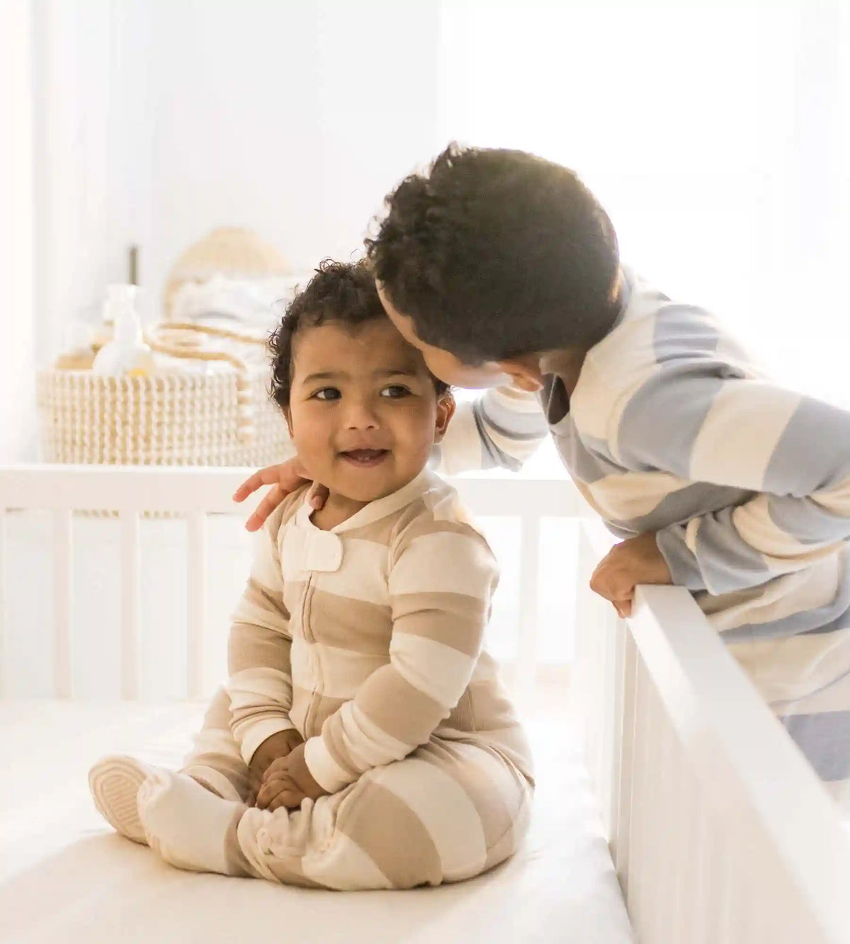 Mommy & Me Rugby Stripe Organic Cotton Two-Piece Pajamas - Oat