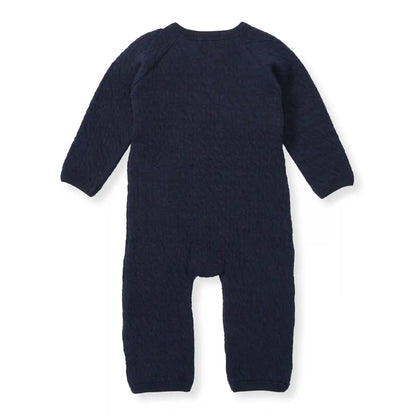 Organic Cotton Quilted Bee Wrap-Front Baby Jumpsuit - Midnight