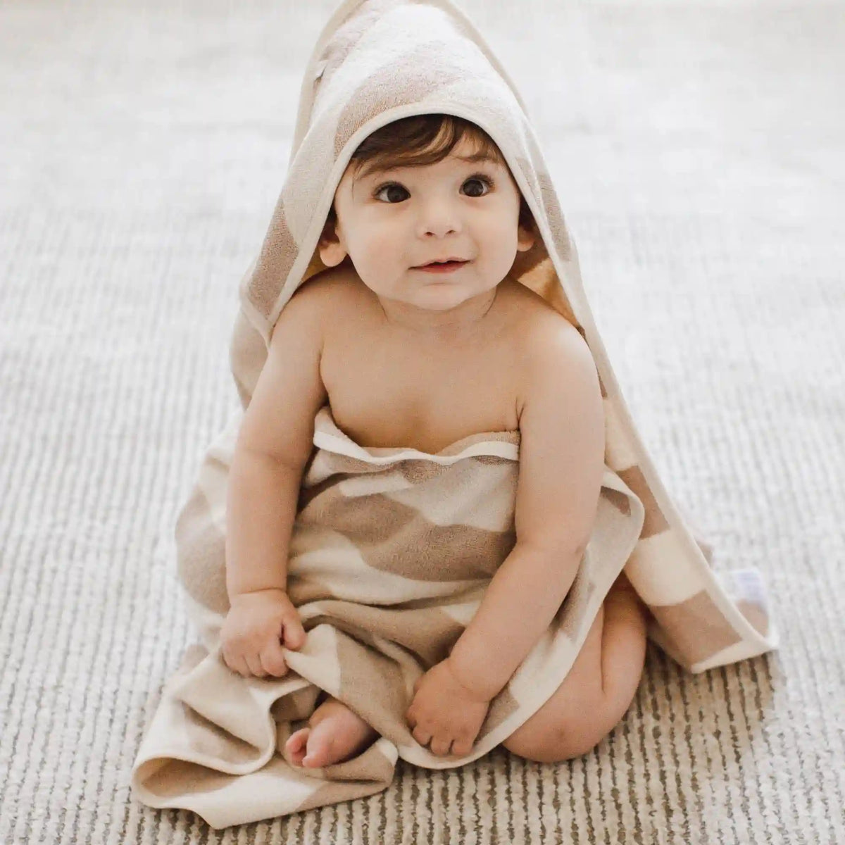 Organic Cotton Rugby Stripe Woven Terry Towel & Washcloth Set - Oat