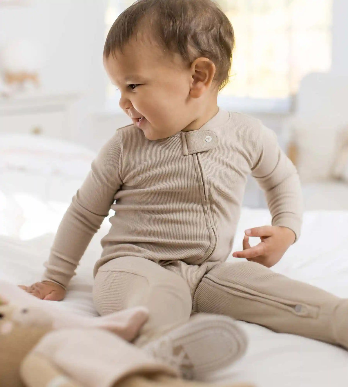 Solid Rib Organic Cotton Two-Piece Pajamas - Hummus