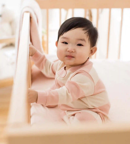 Rugby Stripe Organic Cotton Sleep & Play - Pink Sand