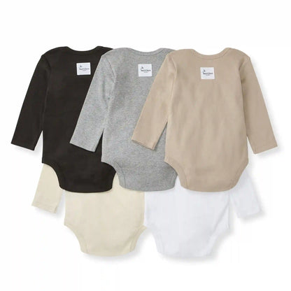 Solid Organic Cotton Long Sleeve Baby Bodysuits 5 Pack - Ash