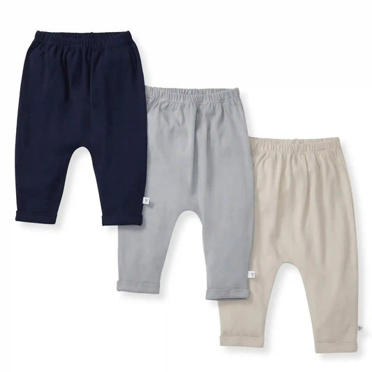 Solid Organic Cotton Baby Pants 3 Pack - Midnight