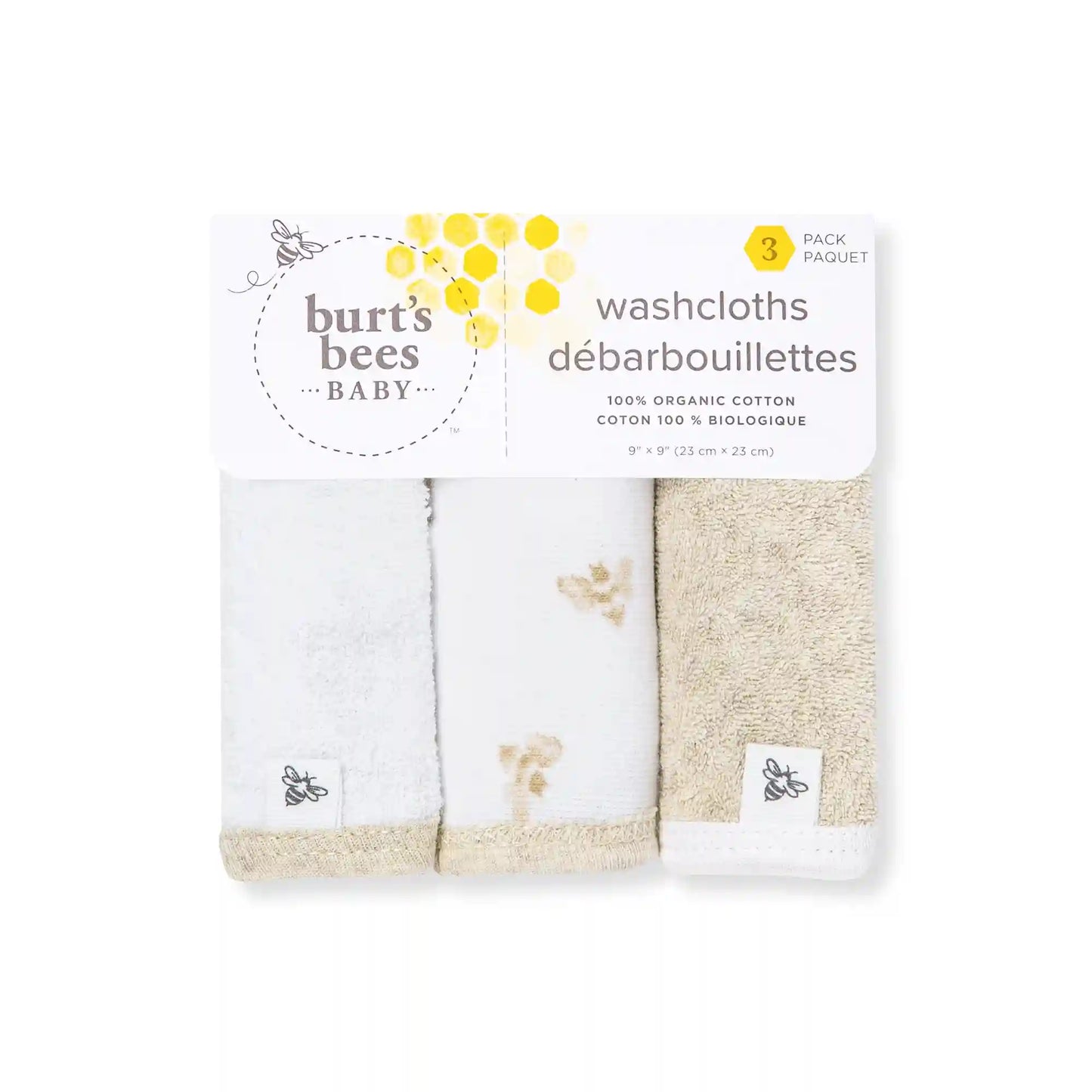 Golden Bee Organic Cotton Knit Terry Washcloths 3 Pack