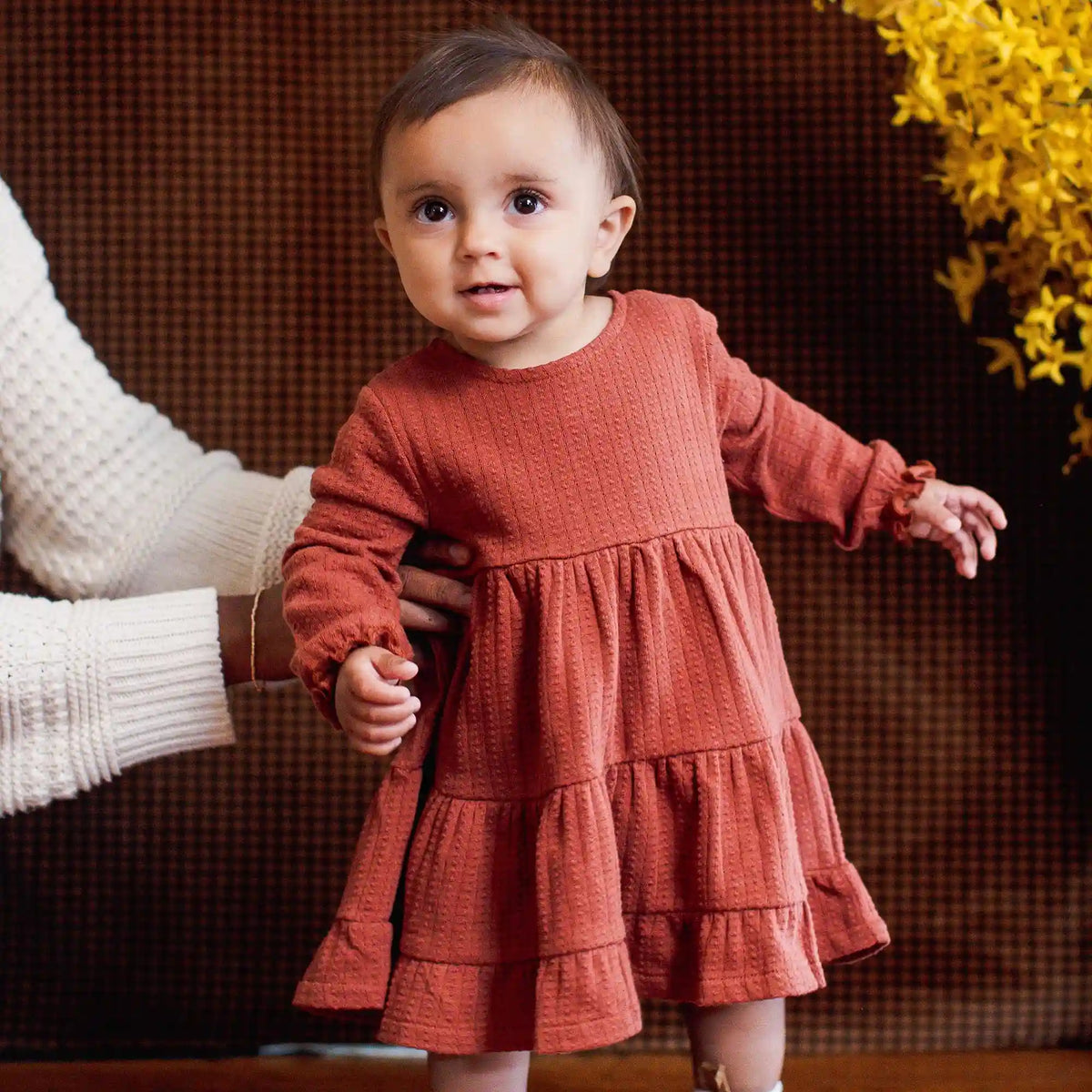 Dotted Rib Organic Cotton Dress - Sequoia Bark Red