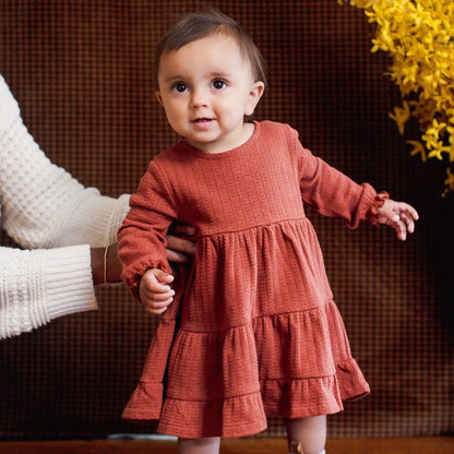 Dotted Rib Organic Cotton Dress - Sequoia Bark Red