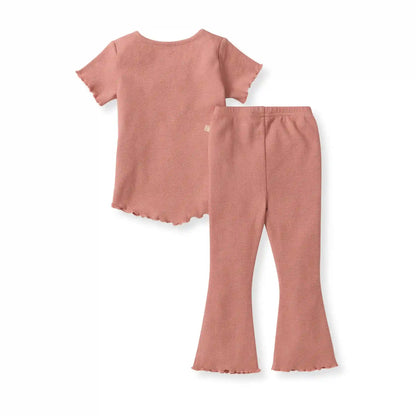 Waffle Tee & Flare Pants Set