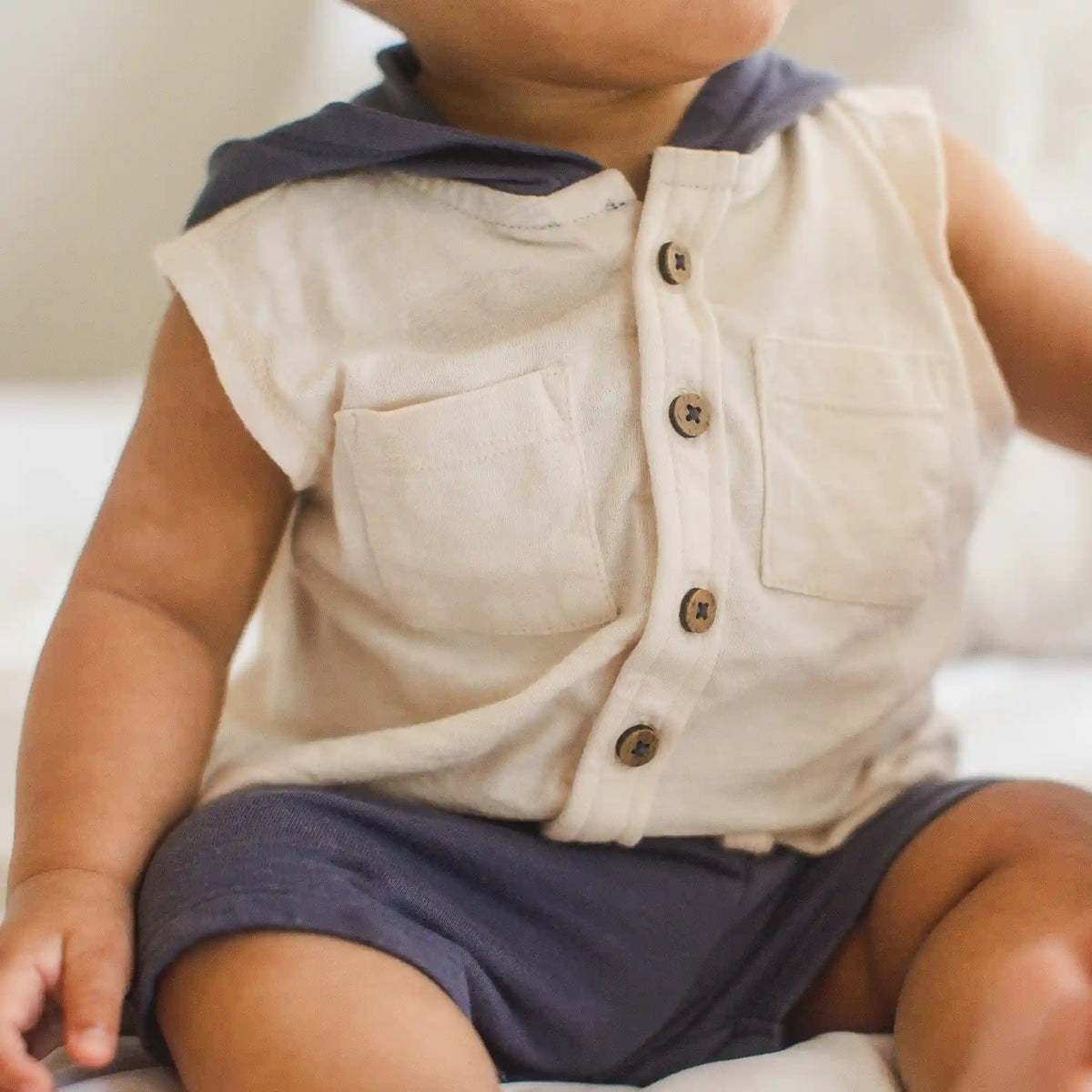 Organic Boy Slub Hooded Sleeveless Shirt & Shorts Set