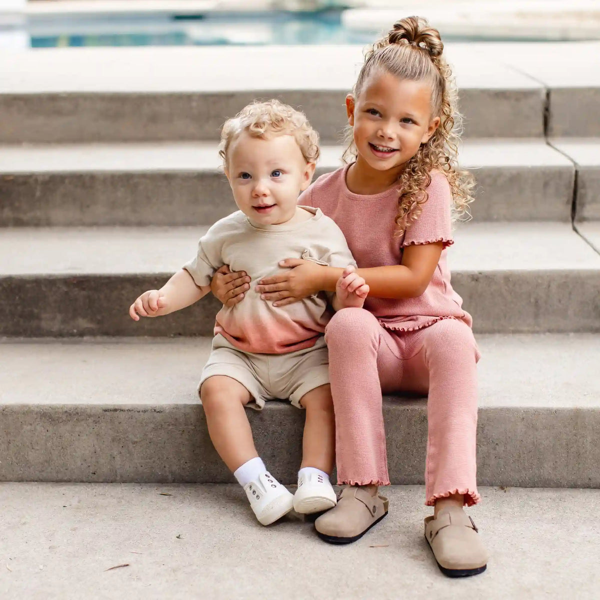 Waffle Tee & Flare Pants Set