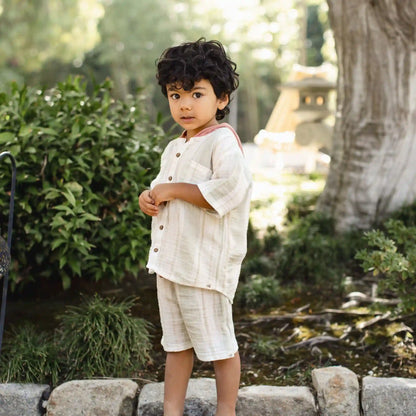 Pacific Stripe Hooded Shirt & Shorts Set