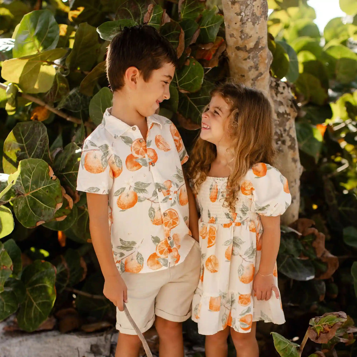 Dubrovnik Oranges Matching Button Down Shirt & Shorts Set