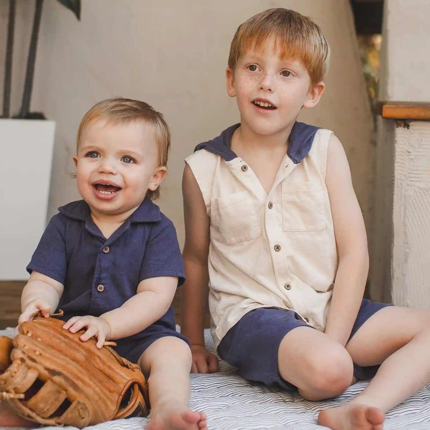Organic Boy Slub Hooded Sleeveless Shirt & Shorts Set